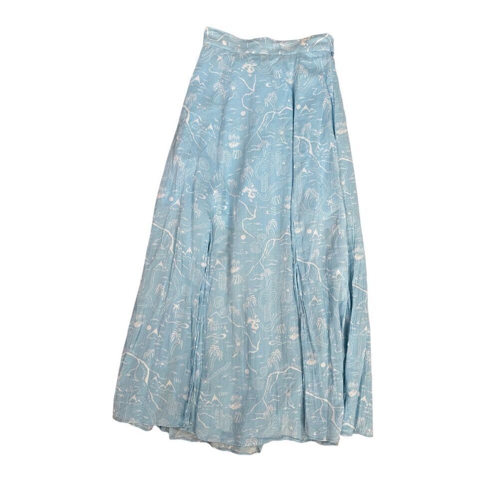 & Other Stories Paris Atelier Slit Crepe Midi Skirt Belt Blue Palm Tree Shell 4 - Picture 5 of 16